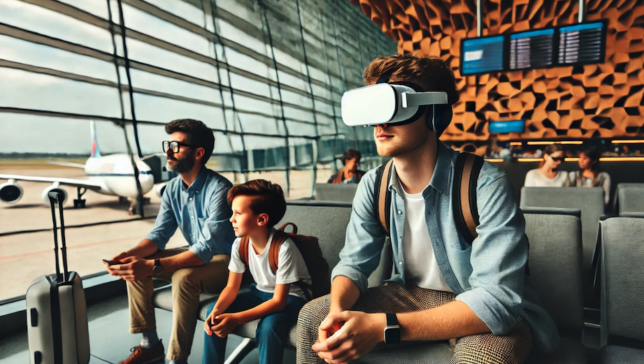 Guy using VR in airport